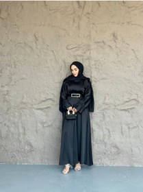 Resim She Olive Zara Saten Tesettür Elbise-siyah 