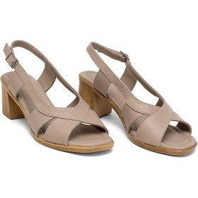 Resim Elit Koc15-06 Kadın Hakiki Deri Topuklu Sandalet Bej Bej 