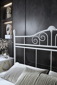 Resim FANO King Ferforje Karyola Beyaz Çift Kişilik Metal Yatak 140x190, 140x200, 150x200, 160x200 