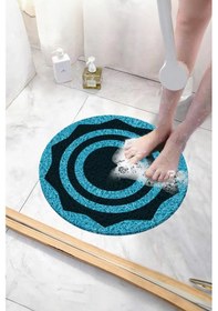 Resim Yuvarlak Banyo Paspası Kaymaz Taban Yumuşak Esnek Paspas Islak Zemin Hijyenik Paspas 50x50 Cm Mavi 