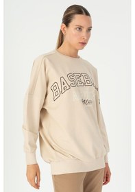 Resim Maraton Oversize Kadın Bisiklet Yaka Bej- Sweatshirt Bej- 
