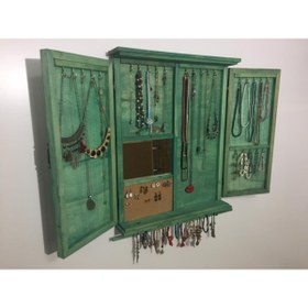 Resim MONTEMO Ahşap Takı Dolabı-mücevher Dolabı-aksesuar Dolabı-aynalı Dolap-doğal Ahşap-düzenleyici Dolap 