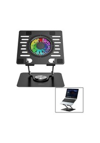 Resim Katlanabilir Laptop Stand Metal - Soğutucu Fan Rgb Işıklı 360 Dönebilen Fan 2 Usb Soket 5468 