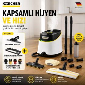 Resim Karcher Yüksek Basınçlı Buharlı Temizlik Makinesi 3.5 Bar Kimyasalsız Hijyen Fayans Derz Parke Zemin Yüzey Temizleyici Buharlı Paspas Mop Sc 3 Deluxe 