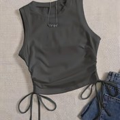 Resim Kadınların Ayarlanabilir Bağcıklı Beli Tank Üstü - Seksi Kolsuz Crop Top, Düz Renk Gri, Ruched Detay, Tüm Mevsim Rahat Giyim 