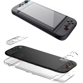 Resim Teknoroket Nintendo Switch 2 Temperli Cam Ekran Koruyucu ve Şok Emici Şeffaf Komple Kılıf Seti 