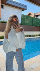 Resim Bolero Sırtı Açık Boğazlı İkili Triko Takım Beyaz - Standart 