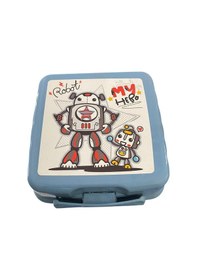 Resim Beslenme Kutusu 4 Bölmeli Robot Buz Mavisi Renk Erkek Figürlü 1 Adet Yemek Saklama Kabı Beslenme Çantası Mavi 