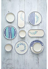 Resim Kevin Seramik Hand Made 14 Parça 6 Kişilik Marin Kahvaltı Takımı Beyaz - Mavi 