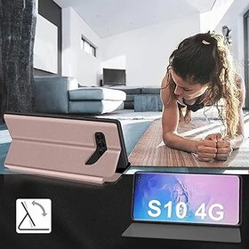 Resim Nshkeji Samsung Galaxy S10 için Cep Telefonu Kılıfı Clear View, Samsung Galaxy S10 4G için Standlı Kılıf Katlanabilir Dokunmatik Ekran Görünümü Flip Ekstra İnce Deri Koruyucu Kılıf Case, Samsung S10 için 