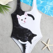 Resim Kızlar için 3 ila 12 yaş arası Kedi Baskılı Sevimli Tek Parça Mayo 