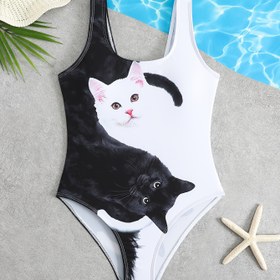 Resim Kızlar için 3 ila 12 yaş arası Kedi Baskılı Sevimli Tek Parça Mayo 