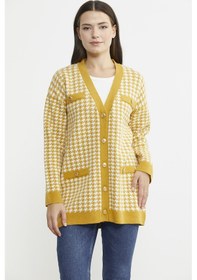 Resim Kazayağı Motif Oversize Triko Ceket - Güneş 001 