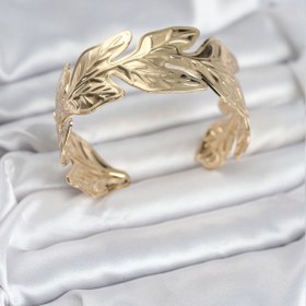 Resim BURCU MODA Gold Renk Pirinç Levha Yaprak Model Kadın Bileklik 