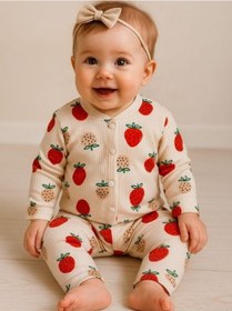 Resim Kız Bebek Pamuku Çilek Desenli Pijama Takımı-16296 Çok Renkli 