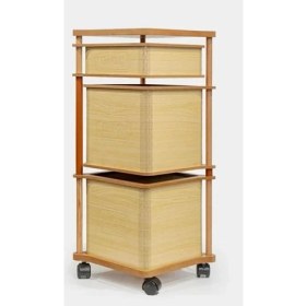 Resim Ahşap Kare Tekerlekli Sebzelik 3 Katlı Yana Açılır Patates Soğan Sarımsak Krem 