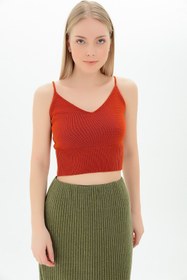 Resim Cotton Mood 9116167 Triko Askılı Düz Bluz Kıremıt 