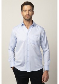 Resim Tudors Klasik Fit Uzun Kol Armürlü Biyeli Erkek Gömlek-26406 Mavi 