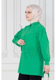 Resim Sevitli Önü Gül Detaylı Tunik-yeşil-3634-yeşil Yeşil 