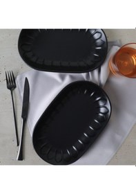 Resim Keramika Mat Siyah Badem Kayık Tabak 25 Cm 2 Adet 956 