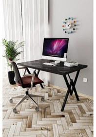 Resim Evdemo Parla Çalışma Masası Siyah Mermer 