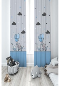 Resim Mekta Home Bebek Ve Çocuk Odası Bisikletli Fil Desenli 2 Kanat Fon Perde 