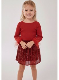 Resim My Kids Wear Kız Çocuk Bayramlık Bordo Payet Etek Takımı 12531 Bordo 
