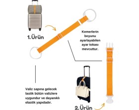 Resim Temel Valiz Üstü Çanta Sabitleme Kemeri ve Çanta Asma Askısı Seti Sarı Renk 