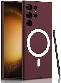 Resim Aksesuarcim Samsung Galaxy S23 Ultra Kılıf Wirelles Şarj Özellikli Kamera Lens Korumalı Sert Silikon Kapak Koyu Kırmızı 