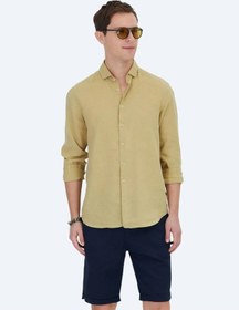 Resim Limon Küfü Düz Dokuma Casual Pamuk Karışımlı Gömlek Yeşil 