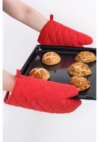 Resim Yanmaz Ve Isıya Dayanıklı Fırın Eldiveni Ve Tutacak 2 Eldiven, 2 Tutacak Kırmızı 