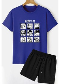Resim Anime Şort T-shirt Eşofman Takımı Mavi 
