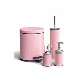 Resim Standart 4"lü Banyo Seti Çöp Kovası Wc Fırçalık Sabunluk Diş Fırçalık Pembe - Pembe 