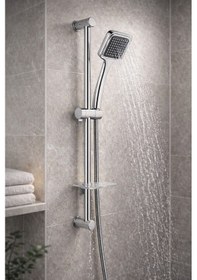 Resim Ahlez Sürgülü Krom Yağmurlama Kare Elite Model Duş Seti Krom 