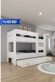 Resim Herseycik Ninnimo Genç Beyaz Mdf 90x190 Yatak Uyumlu Yavrulu Ranza R20-1 