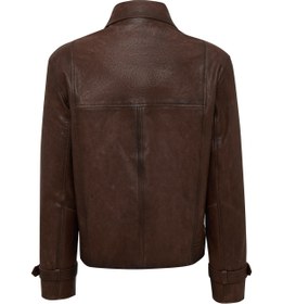 Resim Derimod Paloma Kadın Kahverengi Kruvaze Yaka Oversize Deri Mont 25WGD56082Z 
