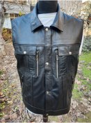 Resim ArdaStilDeri Hakiki Deri Tarz Motorcu Chopper Deri Yelek 