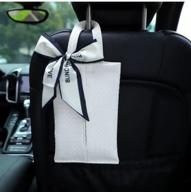 Resim Chuangyinshop Beyaz Örgü Pu Deri Araç Kağıt Mendil Kutusu - Başlıklı Multifonksiyonel 