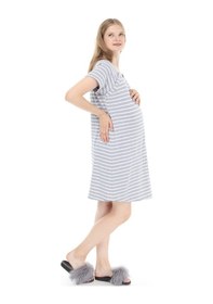 Resim Luvmabelly Myra9580 Yandan Çıt Çıtlı Hamile Geceliği - Gri Çizgili-gri 