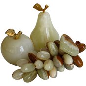Resim Oniks Doğal Taş Meyve Seti 2 Elma, 2,3 Armut, 30 Lu Üzüm Beyaz & Kahve Renk El Yapımı Dekoratif Hediyelik Beyaz 