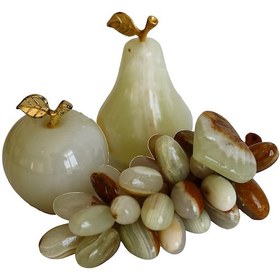 Resim Oniks Doğal Taş Meyve Seti 2 Elma, 2,3 Armut, 30 Lu Üzüm Beyaz & Kahve Renk El Yapımı Dekoratif Hediyelik Beyaz 