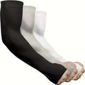 Resim 2/3 Çift Soğutucu UV Koruma Kol Kollukları - Yüksek Esneklikli Kumaş, Nefes Alabilir & Ter Emici Bisiklet, Golf, Basketbol, Dış Mekan Sporları İçin - Uniseks Güneş Koruyucu Kol Kaplamaları (Siyah/Beyaz/Bej), Çok Yönlü Spor Giyim, Dayanıklı Elastik Kollu 