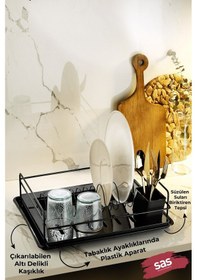 Resim Tek Katlı Siyah Bulaşıklık Dayanıklı Paslanmaz Bulaşık Sepeti, Tepsili, Tabak Ve Kaşık Kurutmalık - Tbk-01 Siyah 