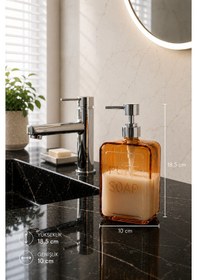 Resim 500 Ml Pure Cam Sıvı Sabunluk Şeffaf Banyo Mutfak Sabun Dispenseri 18,5 X 10 Cm Turuncu 