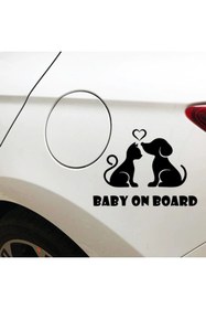Resim TSC Arabada Bebek Kedi Ve Köpek Var Sticker Yapıştırması Siyah 