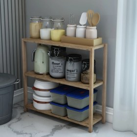 Resim Jest Dekor Konsept Melis Atlantik Çam Çok Amaçlı 3 Katlı Ahşap Mutfak Rafı / Baharatlık, Organizer, Dekoratif Raf / Çok Amaçlı Kullanım 