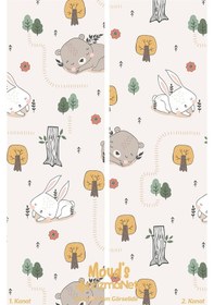 Resim Tavşan Ve Ayıcık Desenli Baskılı Çocuk Ve Bebek Odası Fon Perdesi 2 Kanat - Prd-04 Çok Renkli 