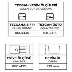 Resim Real Stone P011 Assos 86 XL 86x43.5 CM Tezgah Üstü Beyaz Granit Eviye 
