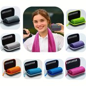 Resim 1 adet EVA Hızlı Kuruyan Spor Havlusu Depolama Kutusu ile - Kamp, Yürüyüş, Yaz Fitness ve Açık Hava Aktiviteleri için Hafif, Nefes Alabilir ve Rahat, Yürüyüş Ekipmanı, Modern Tasarım, Dayanıklı Kumaş 