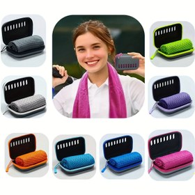 Resim 1 adet EVA Hızlı Kuruyan Spor Havlusu Depolama Kutusu ile - Kamp, Yürüyüş, Yaz Fitness ve Açık Hava Aktiviteleri için Hafif, Nefes Alabilir ve Rahat, Yürüyüş Ekipmanı, Modern Tasarım, Dayanıklı Kumaş 